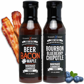 Elijah's Xtreme BBQ Bundle: Beer Bacon Maple BBQ Sauce and Bourbon Blueberry Chipotle Barbecue Sauce