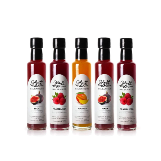 GLOSA MARINA 5er Gourmet Paket *Mango, Feige, Himbeere* Crema Balsámica de Mango, Higo, Frambuesa Balsamico Gourmet Essig Creme