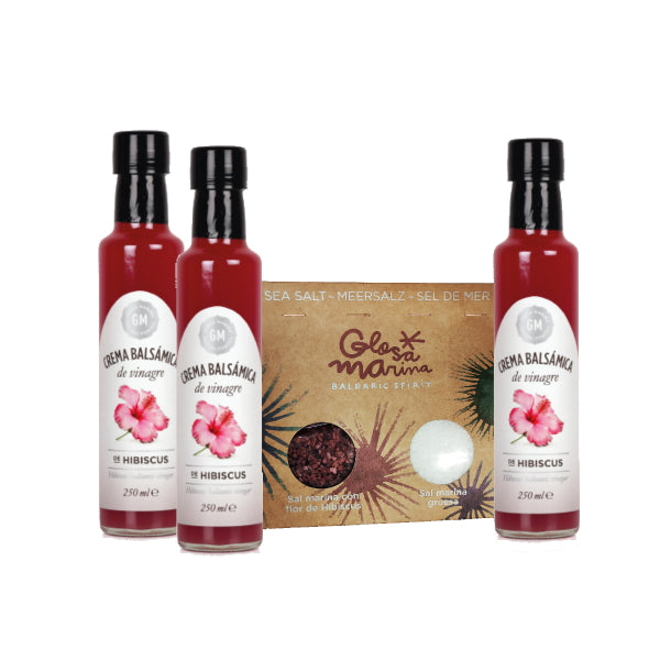 GLOSA MARINA Feinschmecker Paket 3x Balsamico Hibiskus mit 360g Sal marina grano natural